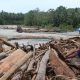 Seorang anak di Desa Tuva Kecamatan Gumbasa Kabupaten Sigi, Sulawesi Tengah duduk diatas sisa kayu gelondongan yang hanyut dibawa sungai saat banjir bandang.(Foto:Abdee Mari/KabarSelebes.id)